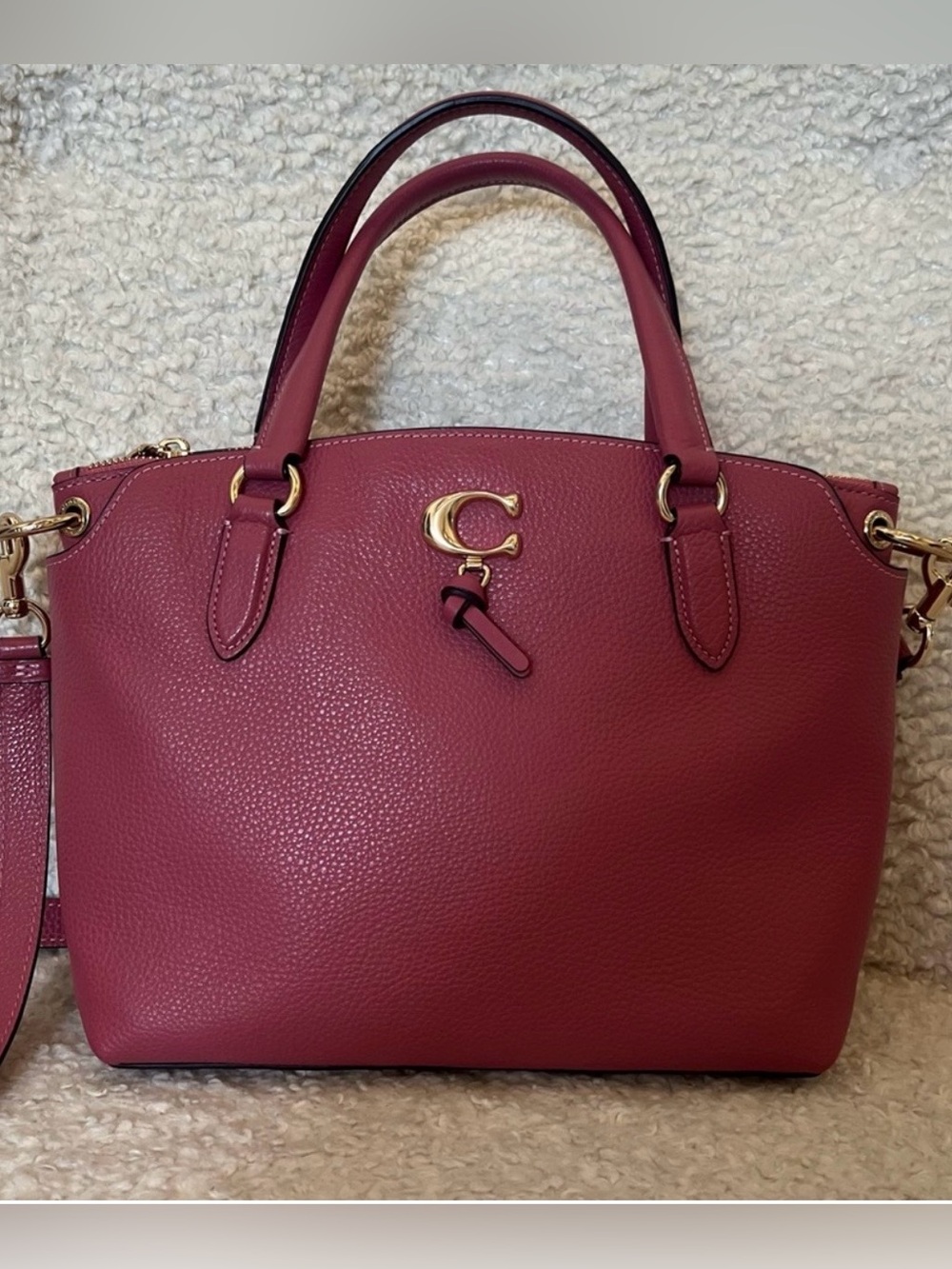 Coach Remy Pink Raspberry Colored Pebbled Leather Satchel Crossbody - Picture 2 of 13